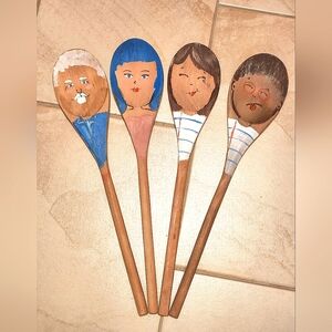 Anthropologie Set Of 4 Handpainted Wooden Spoon People